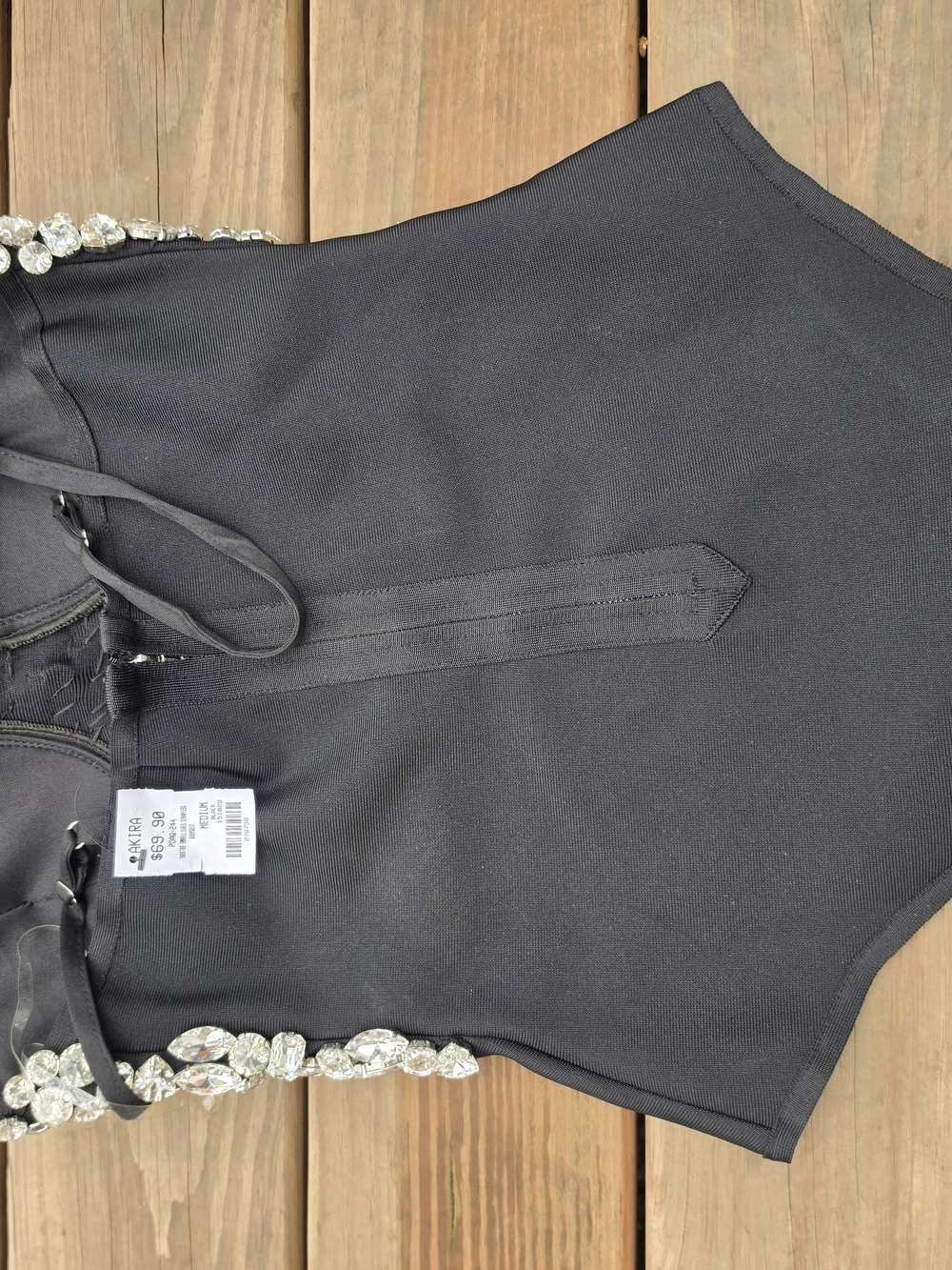 AKIRA Black One-Piece Bodysuit Rhinestones Diamomd Embellished. Medium - Picture 5 of 6